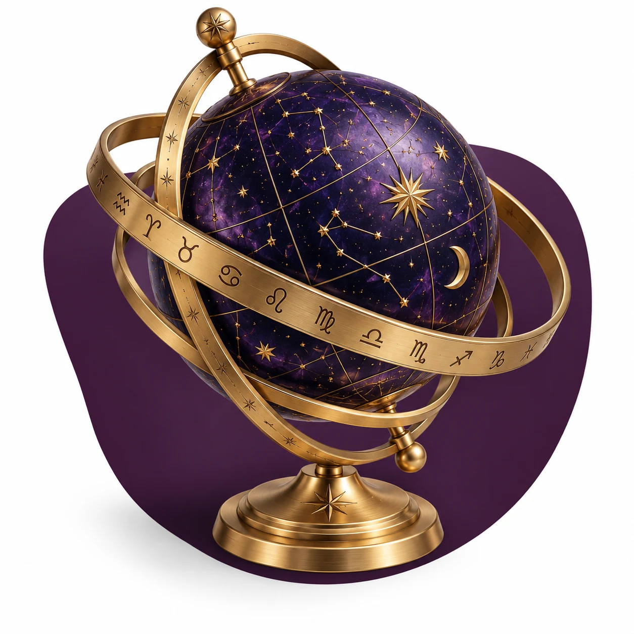 Esfera celeste azul com anel dourado do zodíaco