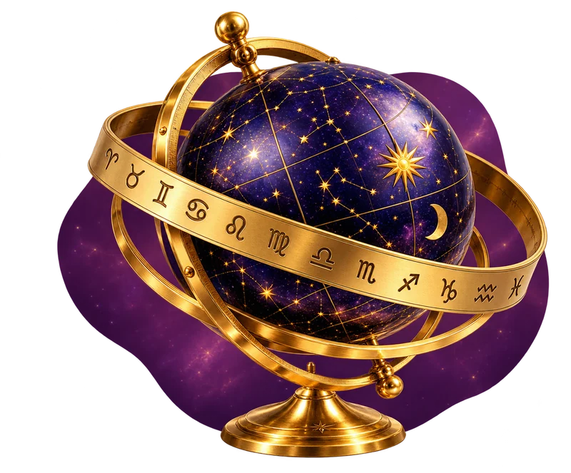 Esfera celeste azul com anel dourado do zodíaco